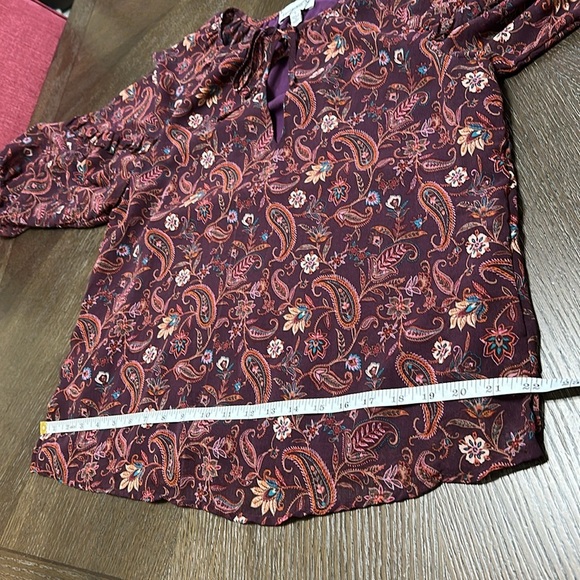 Veronica M Gredana Ruffle Chiffon Blouse- Top, Deep Plum Paisley, Women’s Small - Picture 11 of 14